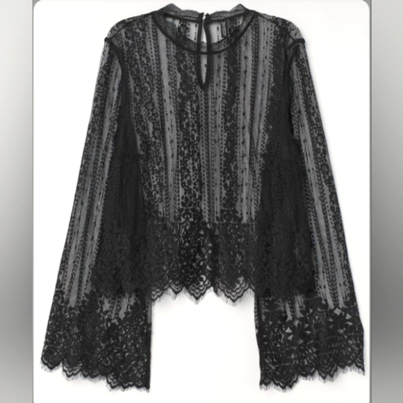 H&M | Woman's Black Lace, Wide Sleeve Witchcore Gothic Style Blouse | Medium - Picture 11 of 11